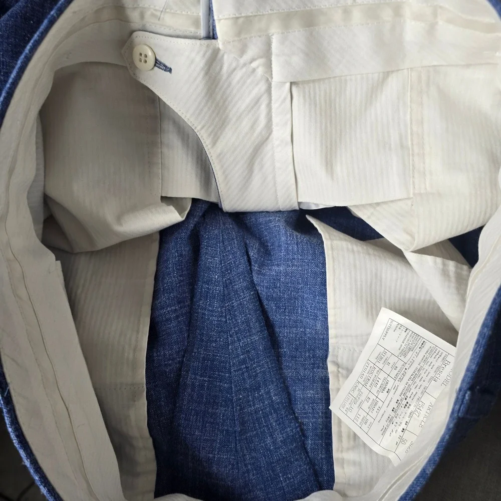Suitsupply Brescia Blue Linen Wool Silk Blend Dress Pants Mens 34x31 Cuffed Flat